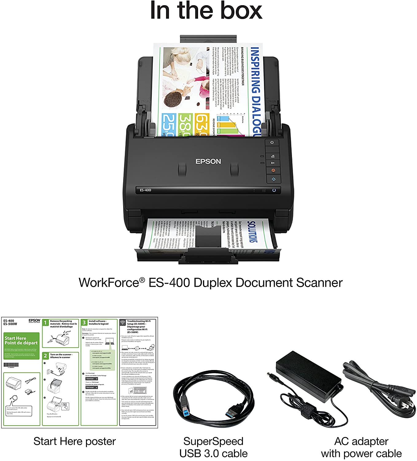 Epson WorkForce ES-400 Color Duplex Document Scanner for PC and Mac, Auto Document Feeder (ADF) Epson WorkForce ES-400 Color Duplex Document Scanner for PC and Mac, Auto Document Feeder (ADF)